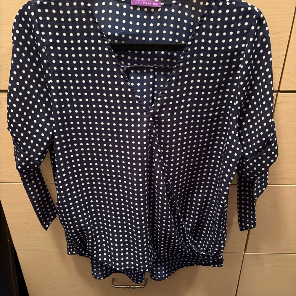 West Kei Navy and White Polka Dot Blouse